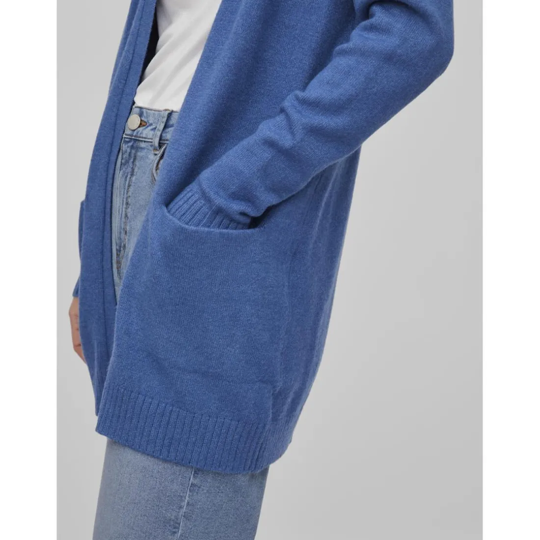 Cardigan col fendu bleu en viscose Nia