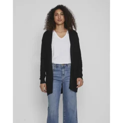Cardigan col fendu noir en viscose