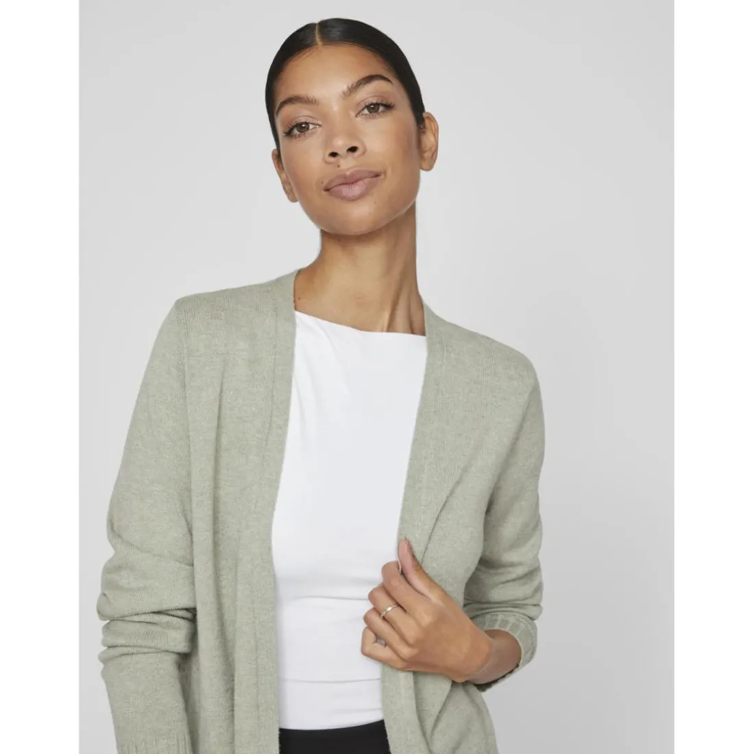 Cardigan col fendu vert en viscose Clara