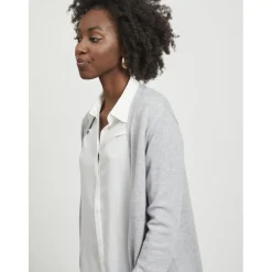Cardigan col fendu poignets côtelés gris en viscose Ava