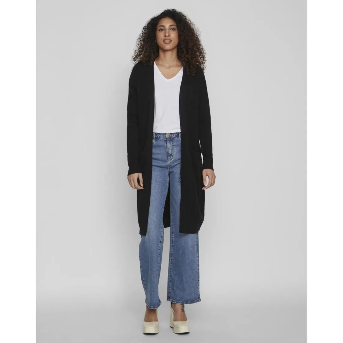 Cardigan col fendu poignets côtelés noir en viscose