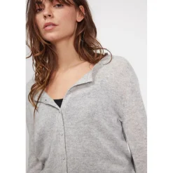 Cardigan col rond femme ZIKA en cachemire gris perle