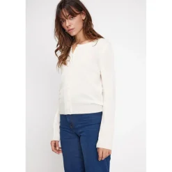 Cardigan col rond femme ZIKA en cachemire ecru