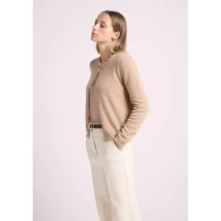 Cardigan col rond femme ZIKA en cachemire new beige creme