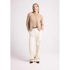 Cardigan col rond femme ZIKA en cachemire new beige creme