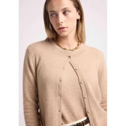 Cardigan col rond femme ZIKA en cachemire new beige creme