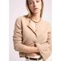 Cardigan col rond femme ZIKA en cachemire new beige creme