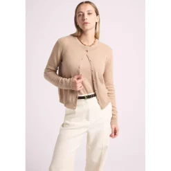 Cardigan col rond femme ZIKA en cachemire new beige creme