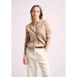 Cardigan col rond femme ZIKA en cachemire new beige creme