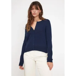 Cardigan col rond femme ZIKA en cachemire bleu marine