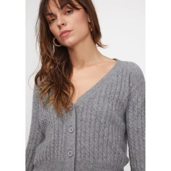 Cardigan col V torsade boxy femme ZIKARIA en cachemire gris fonce