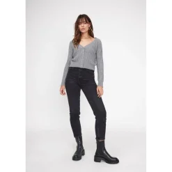 Cardigan col V torsade boxy femme ZIKARIA en cachemire gris fonce