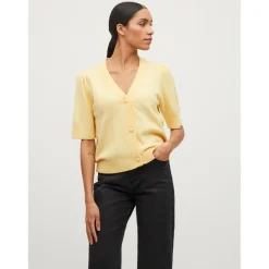 Cardigan en maille col en v jaune