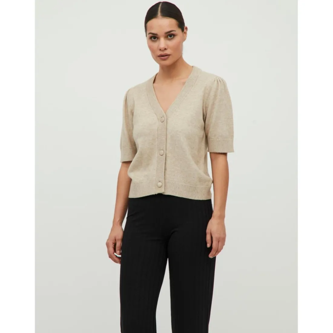 Cardigan en maille col en v marron