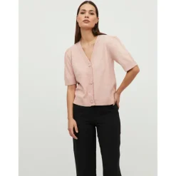 Cardigan en maille col en v rose clair