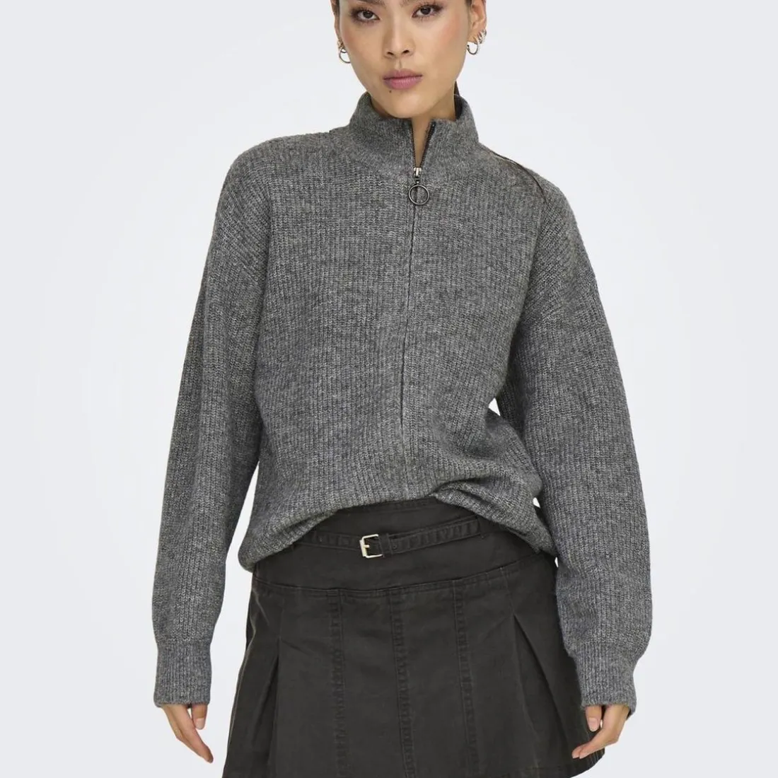 Cardigan en maille col zippé Tokyo gris Fleur