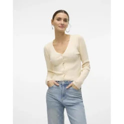 Cardigan fermeture par bouton court col en v manches longues gris Anna