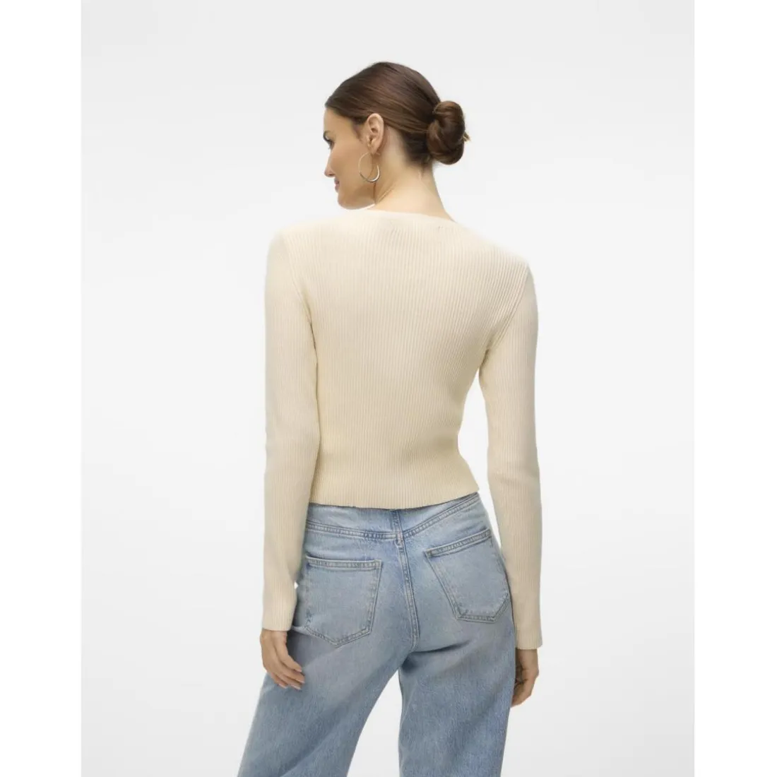Cardigan fermeture par bouton court col en v manches longues gris Anna