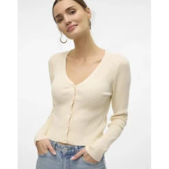 Cardigan fermeture par bouton court col en v manches longues gris Anna