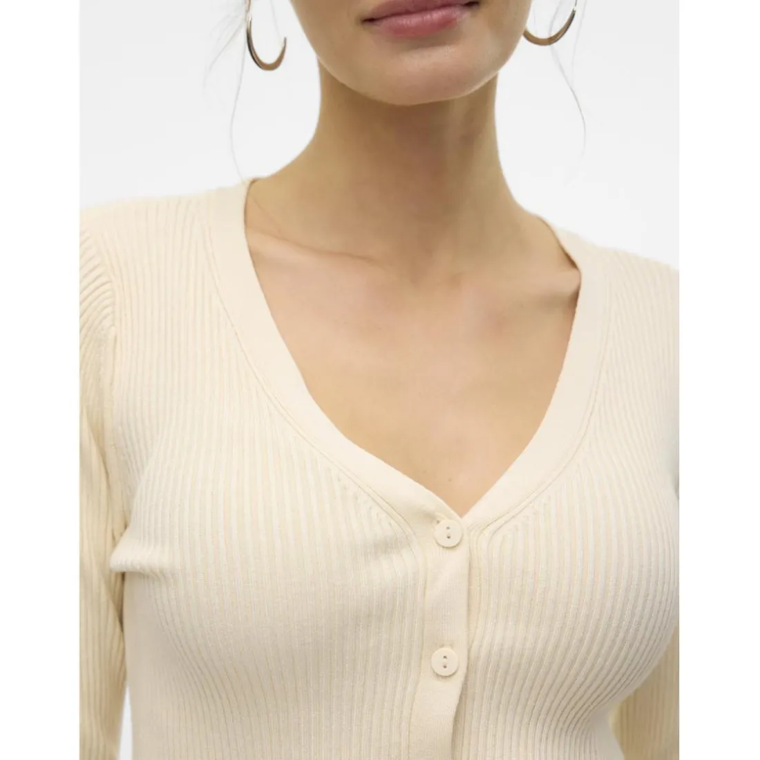 Cardigan fermeture par bouton court col en v manches longues gris Anna
