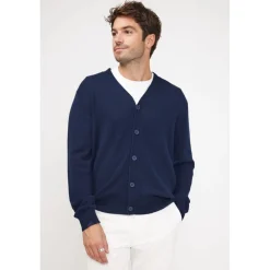 Cardigan homme col V ZAEL en cachemire bleu marine