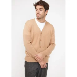 Cardigan homme col V ZAEL en cachemire beige