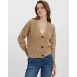 Cardigans en maille Col en V Manches longues beige Adele