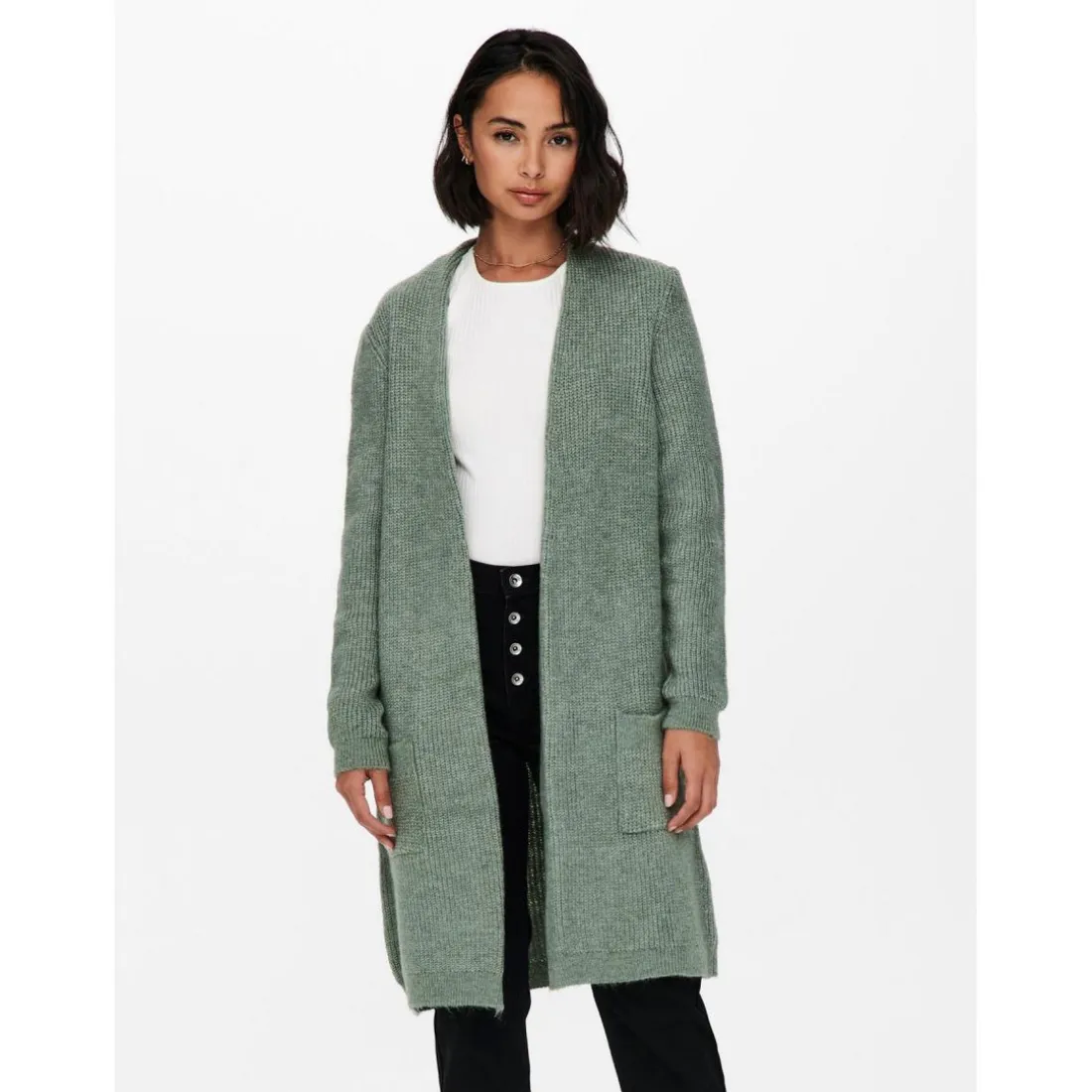 Cardigans en maille Col en V Manches longues Coupe plus longue vert Vale