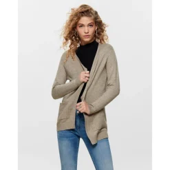Cardigans en maille Col en V Manches longues Coupe plus longue beige
