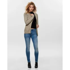 Cardigans en maille Col en V Manches longues Coupe plus longue beige