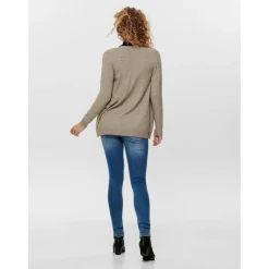 Cardigans en maille Col en V Manches longues Coupe plus longue beige