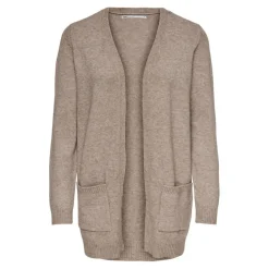 Cardigans en maille Col en V Manches longues Coupe plus longue beige