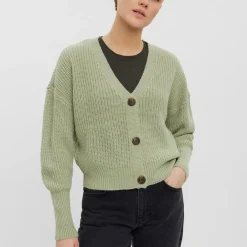 Cardigans en maille Col en V Manches longues vert Zola