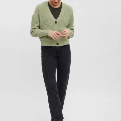 Cardigans en maille Col en V Manches longues vert Zola