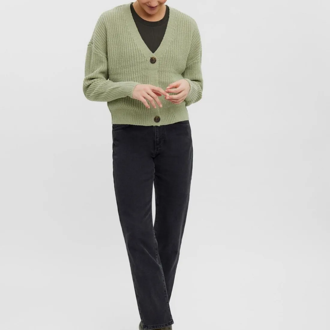 Cardigans en maille Col en V Manches longues vert Zola