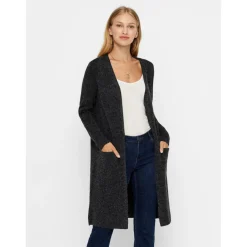 Cardigans en maille Col rond Manches longues Coupe longue noir