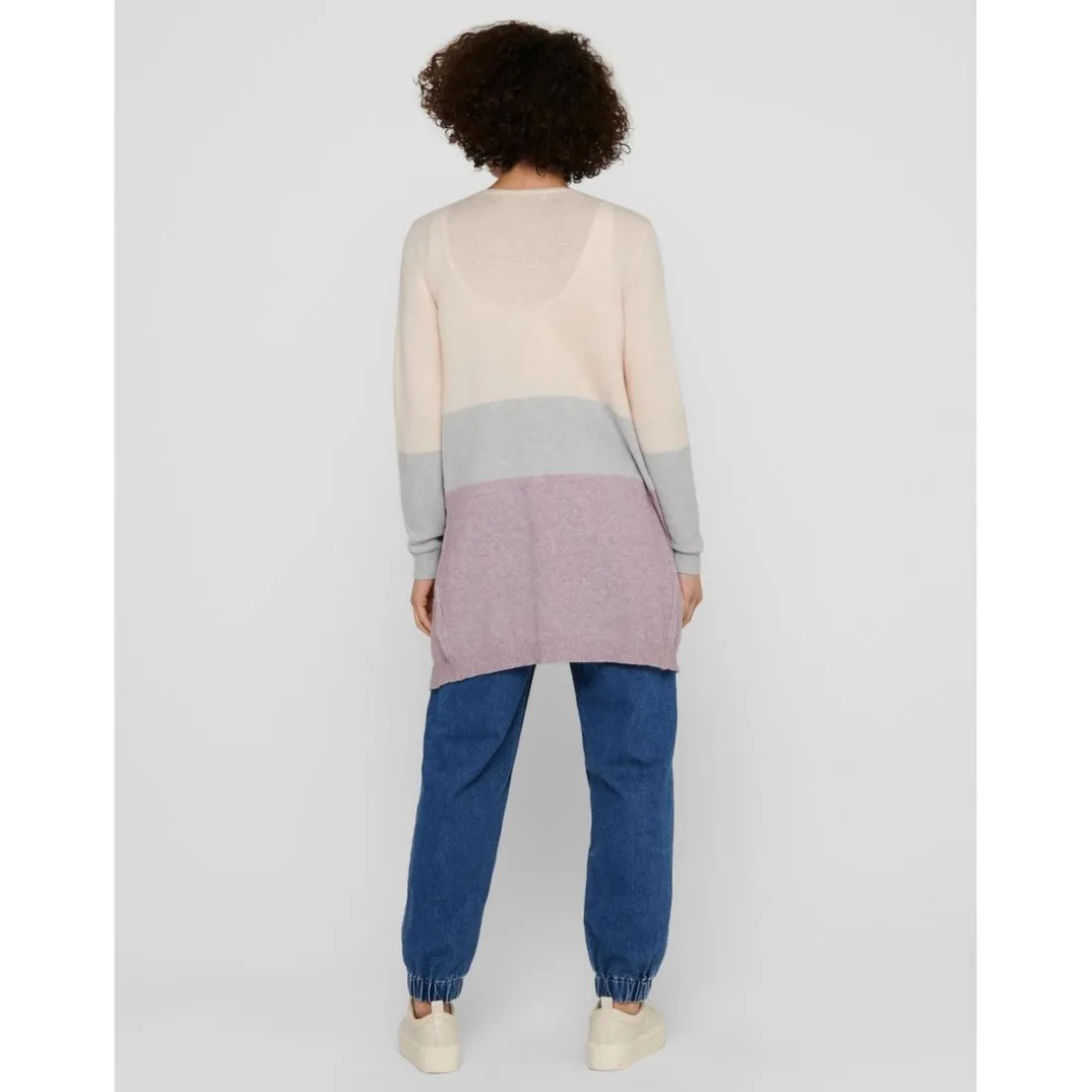 Cardigans en maille Rayures Col en V Manches longues Coupe plus longue beige Fern