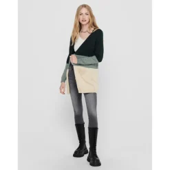 Cardigans en maille Rayures Col en V Manches longues Coupe plus longue vert