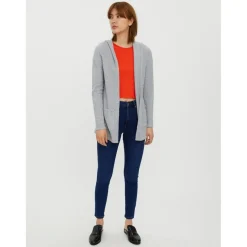 Cardigans en maille Sweat à capuche Manches longues Coupe longue gris