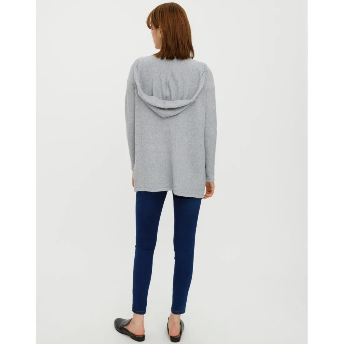 Cardigans en maille Sweat à capuche Manches longues Coupe longue gris