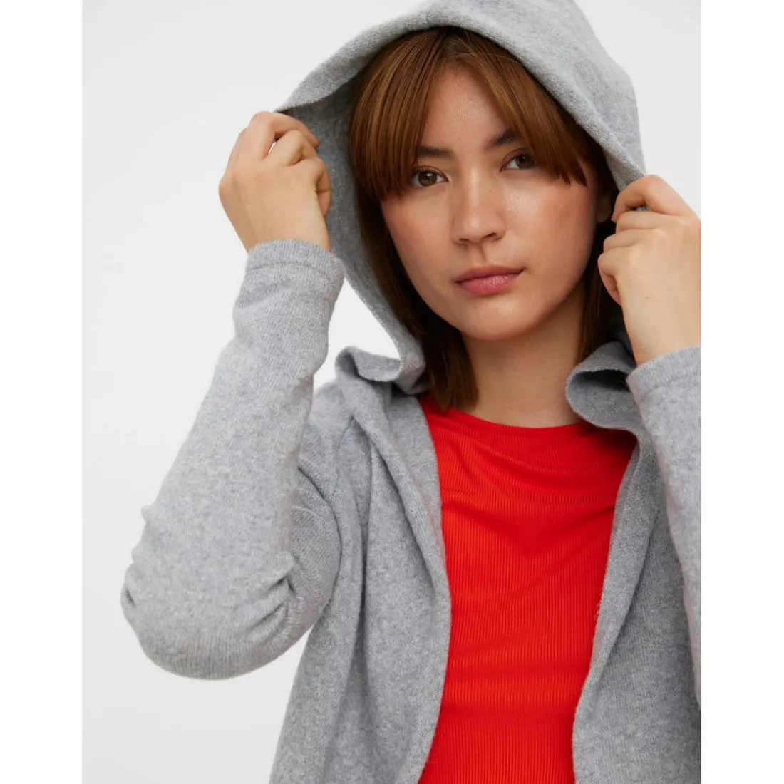 Cardigans en maille Sweat à capuche Manches longues Coupe longue gris