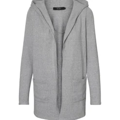 Cardigans en maille Sweat à capuche Manches longues Coupe longue gris