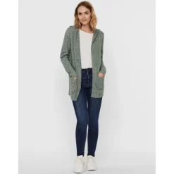 Cardigans en maille Sweat à capuche Manches longues Coupe longue vert
