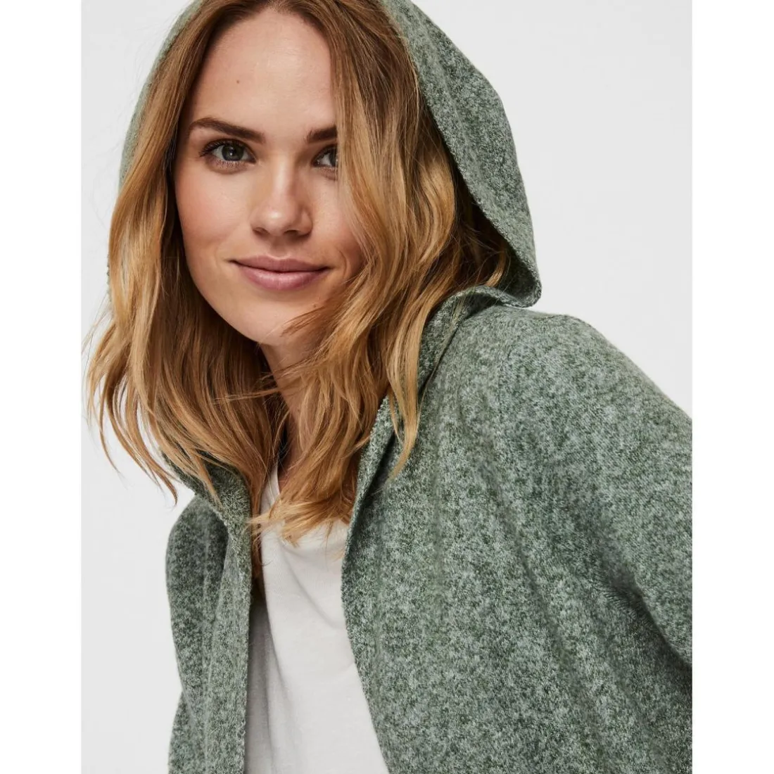Cardigans en maille Sweat à capuche Manches longues Coupe longue vert