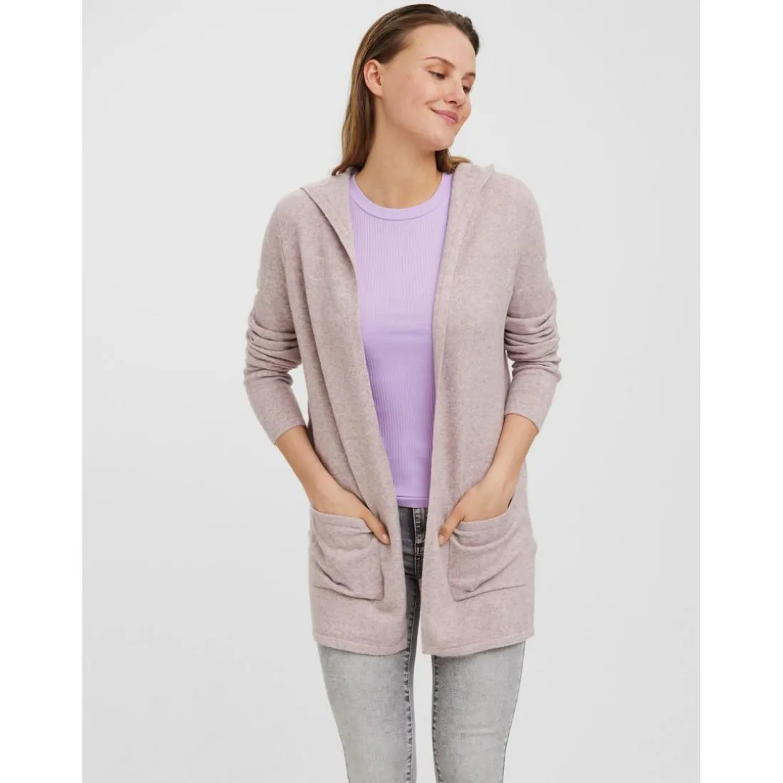 Cardigans en maille Sweat à capuche Manches longues Coupe longue violet