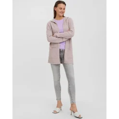 Cardigans en maille Sweat à capuche Manches longues Coupe longue violet