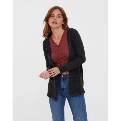 Cardigans en maille Sweat à capuche Manches longues Coupe longue noir