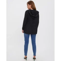 Cardigans en maille Sweat à capuche Manches longues Coupe longue noir