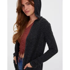 Cardigans en maille Sweat à capuche Manches longues Coupe longue noir