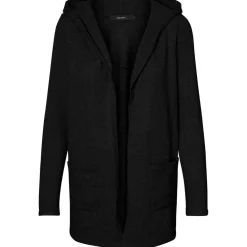 Cardigans en maille Sweat à capuche Manches longues Coupe longue noir